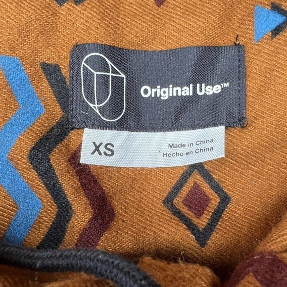 Original Use Men's Brown Aztec Flannel Hooded Long Sleeve Button Down Shirt XS - Picture 6 of 9
